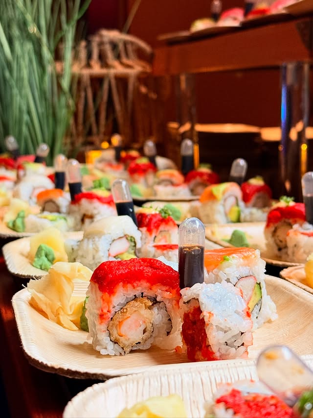 Individual sushi plates at a private birthday celebration
