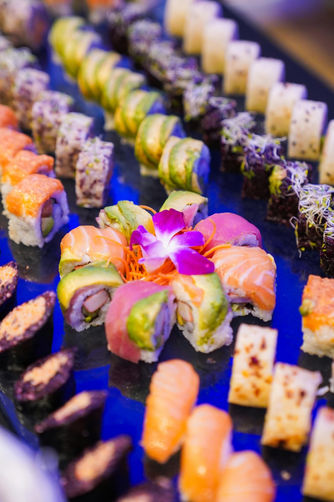 Colorful sushi display for a birthday party catering event in New York City